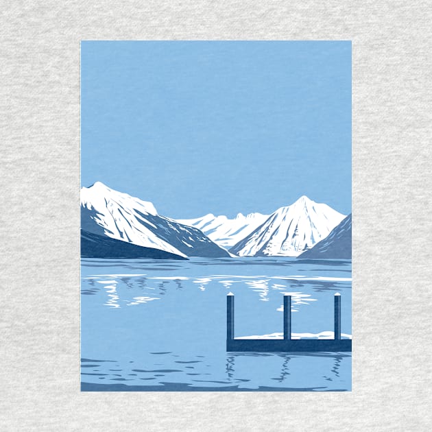 Lake McDonald in Winter in Glacier National Park Montana USA WPA Art Poster by retrovectors